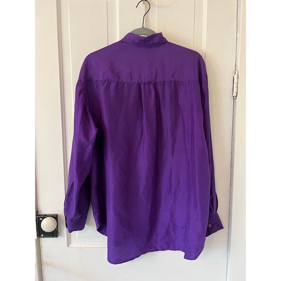 I.O.U. Silk 100% men's medium 90's Y2K button up shirt purple blouse unisex top - Picture 2 of 4
